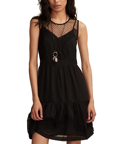 Lucky Brand Women's Mesh Tiered Crewneck Mini Dress