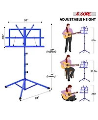 5 Core Music Stand Adjustable Desktop Book Stands Portable Sheet Holder All Metal Foldable Bookstand