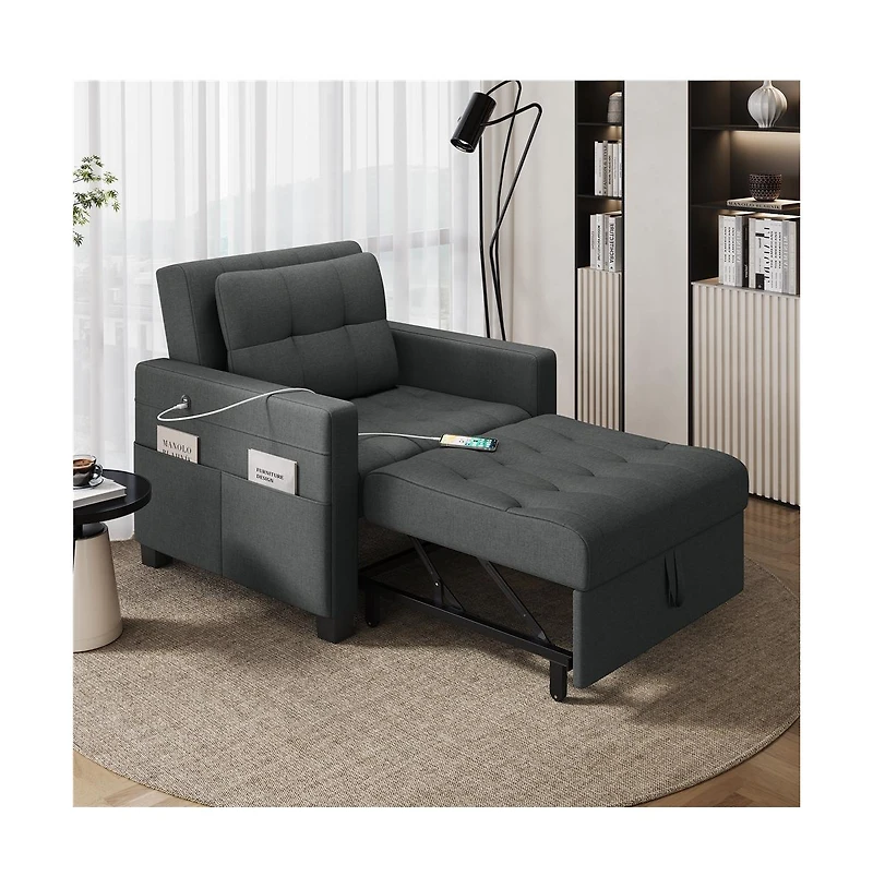 Yaheetech 3-in-1 Convertible Sleeper Chair Bed with Adjustable Backrest