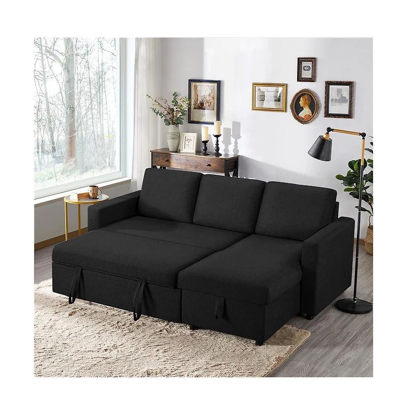 L-Shaped Reversible Sleeper Sectional Sofa with Chaise & Usb Type-c Ports