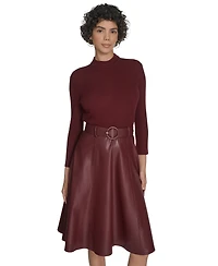 Calvin Klein Women's Pleather Combo Midi Dress