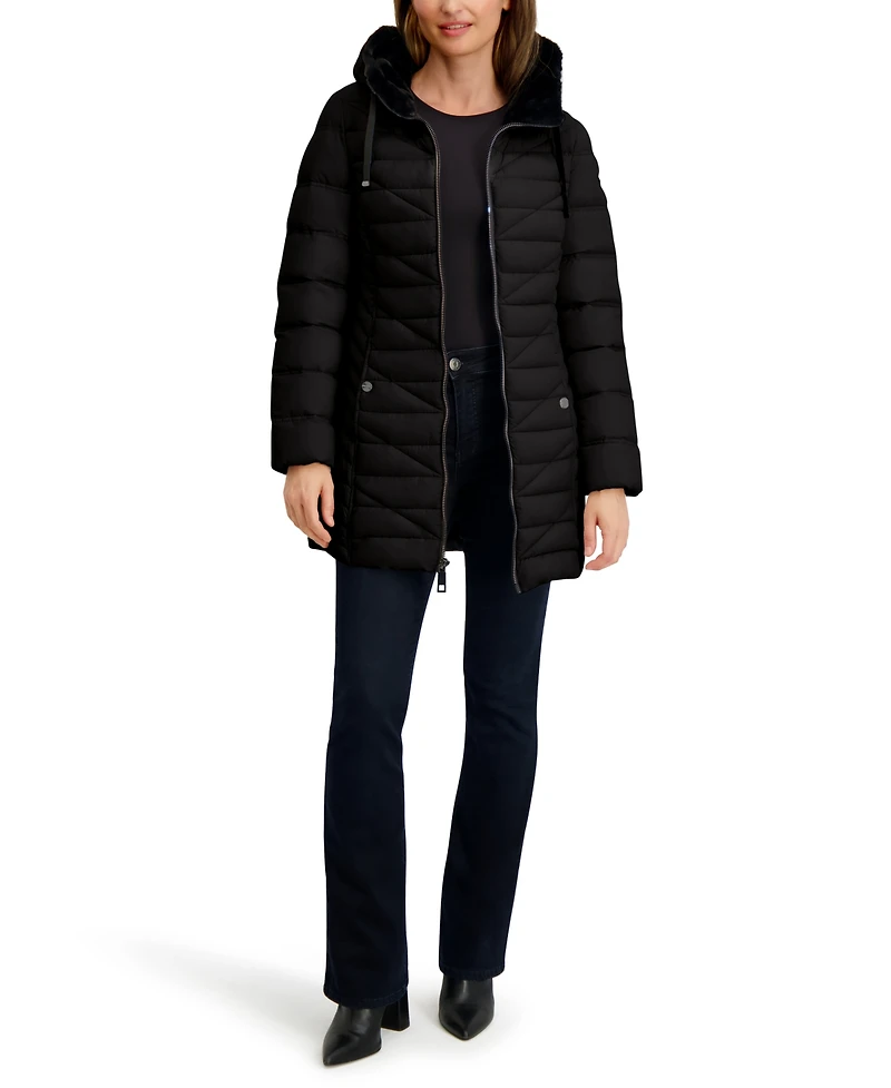 Nautica Women's Faux-Fur-Lined Hooded Puffer Coat