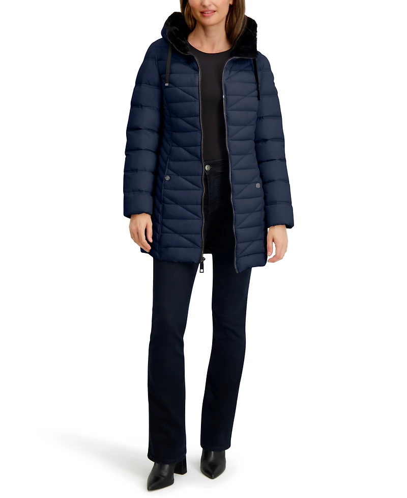 Nautica Women's Faux-Fur-Lined Hooded Puffer Coat