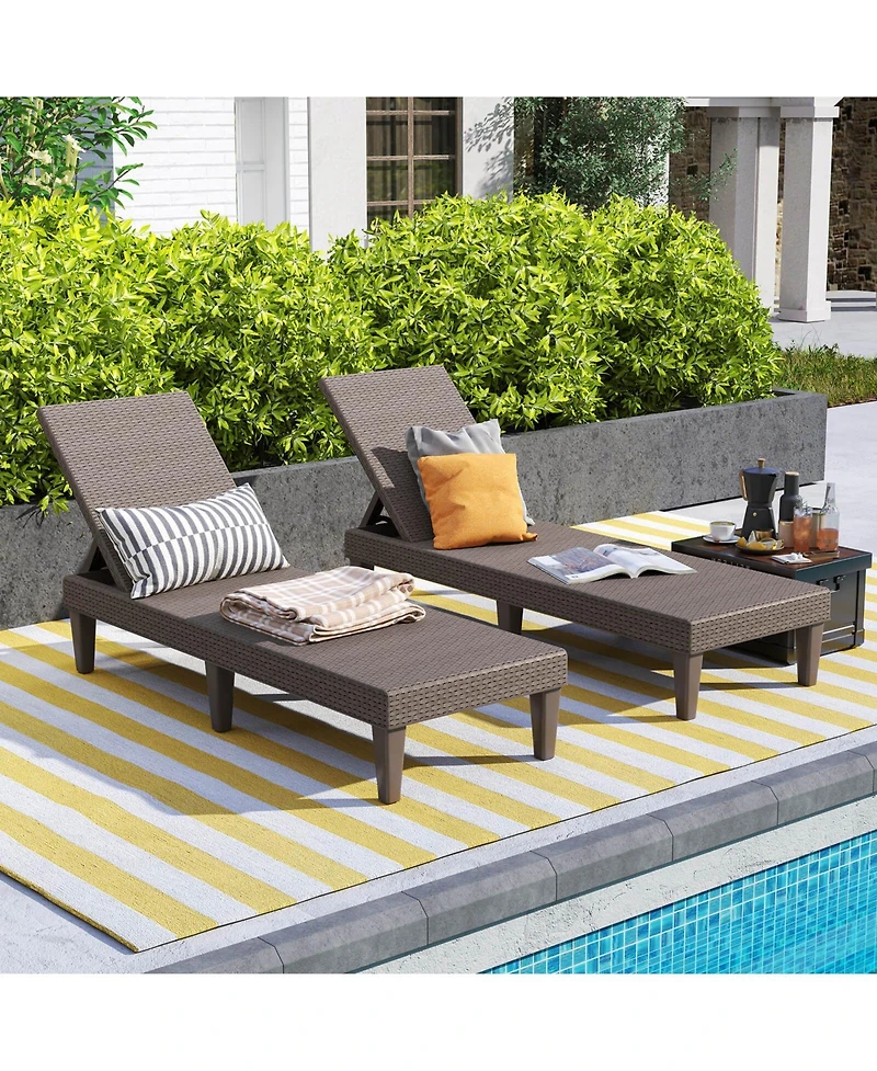 Outdoor Chaise Lounger Chair 3-Position Reclining Chair with Waterproof Rattan
