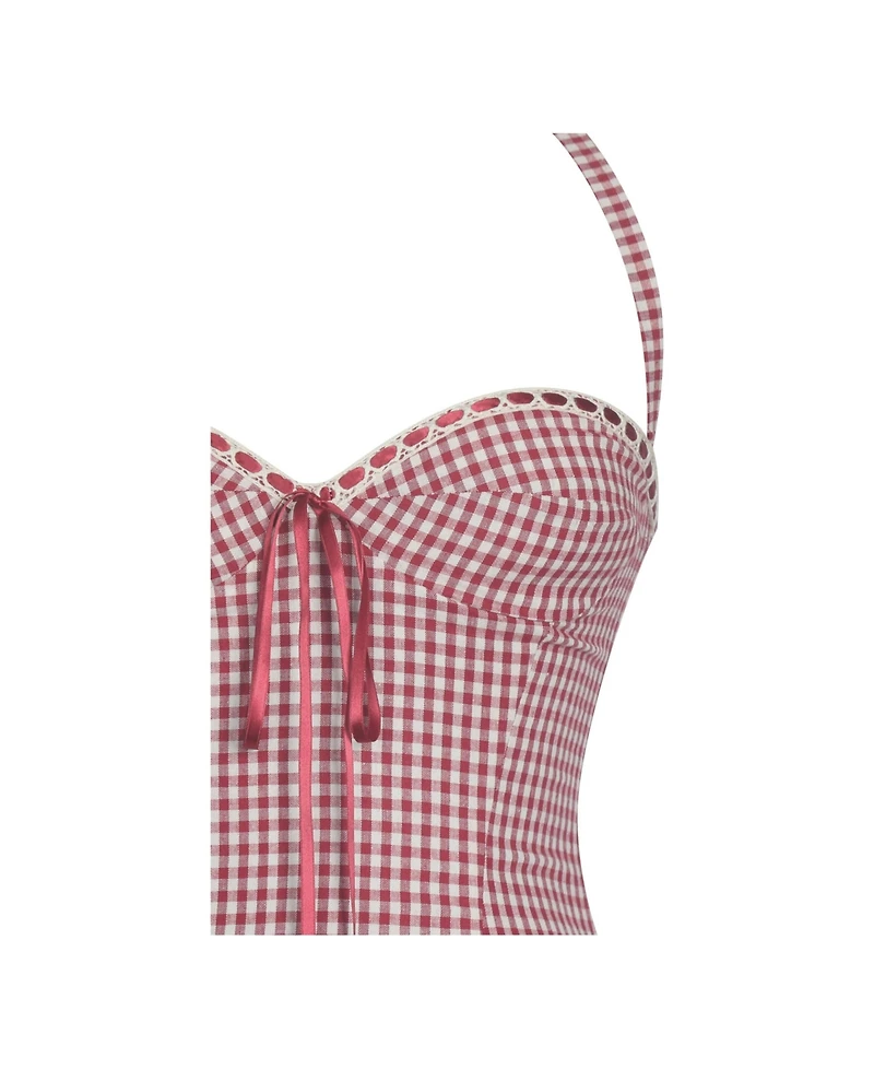 Miss Circle Women's Susanna Red Gingham Halter Drop Waist Midi Dress