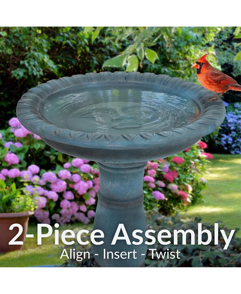 Sunnydaze Decor Outdoor Glass Fiber Reinforced Concrete Patio Garden Facade du Soleil Bird Bath - 26"