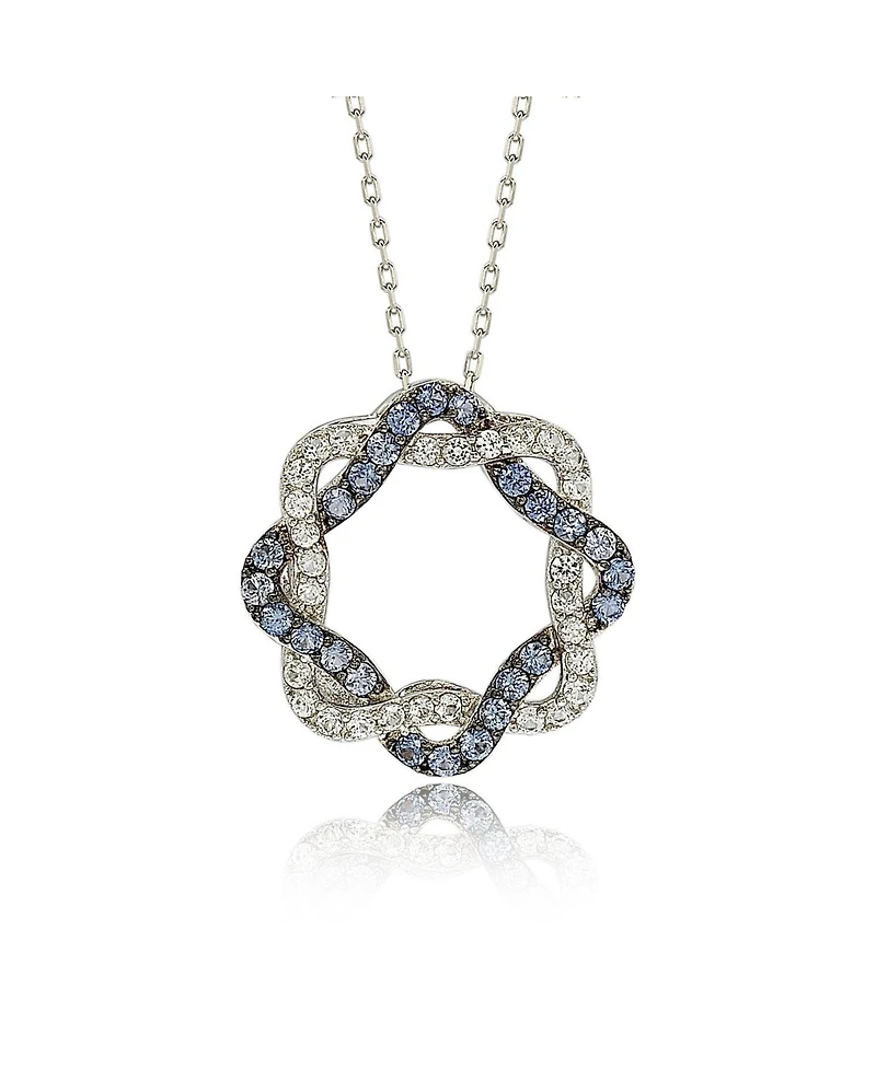 Suzy Levian New York Sterling Silver Sapphire & Created White Whimsical Circle Pendant
