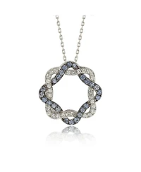 Suzy Levian New York Sterling Silver Sapphire & Created White Whimsical Circle Pendant