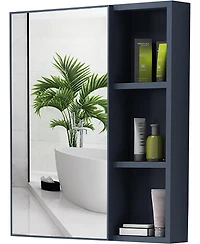 Vanirror 24-30" Blue Mirrored Medicine Cabinet - Wall-Mounted Bathroom Storage with Adjustable Shelf
