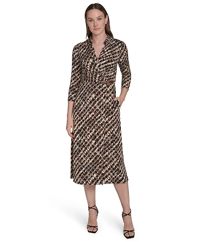 Jessica Howard Women's 3/4-Sleeve Shirt Collar Dress