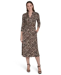 Jessica Howard Women's 3/4-Sleeve Shirt Collar Dress