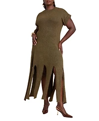 Eloquii Women's Plus Lurex Sweater Dress W Fringes