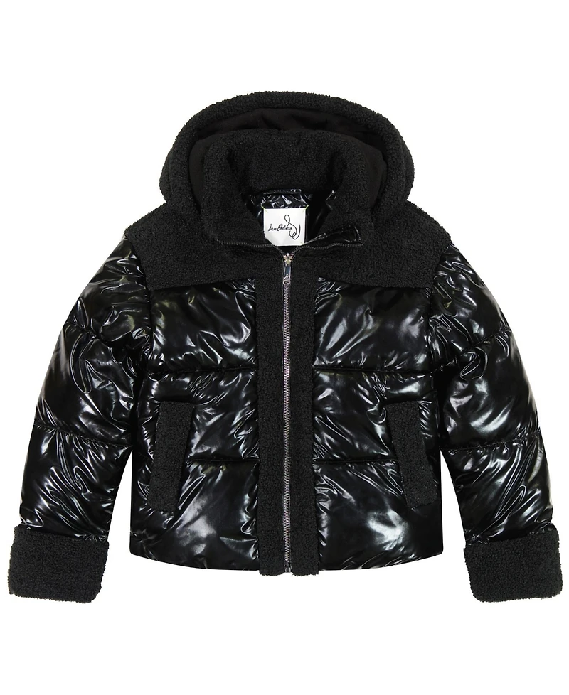 Sam Edelman Big Girls Metallic Mixed Media Puffer Jacket