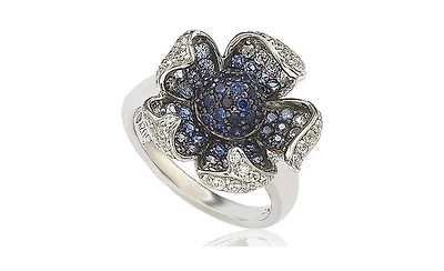 Suzy Levian New york Suzy Levian Sterling Silver Sapphire & Created White Sapphire Pave Flower Ring