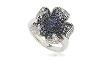 Suzy Levian New york Suzy Levian Sterling Silver Sapphire & Created White Sapphire Pave Flower Ring