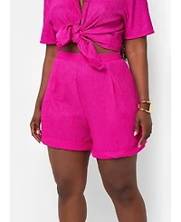 Rebdolls Plus Fuchsia Textured Wide Leg Shorts