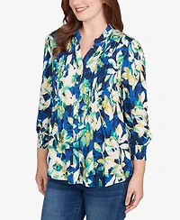 Ruby Rd. Petite Floral Silky Voile Button Down Top