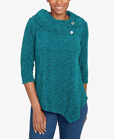 Ruby Rd. Petite Spacedye Chenille Split Cowl Neck Top