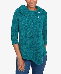 Ruby Rd. Petite Spacedye Chenille Split Cowl Neck Top