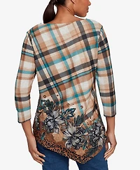 Ruby Rd. Petite Floral Plaid Cozy Ballet Neck Top