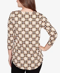 Ruby Rd. Petite Mesh Textured Geo Puff Print Top
