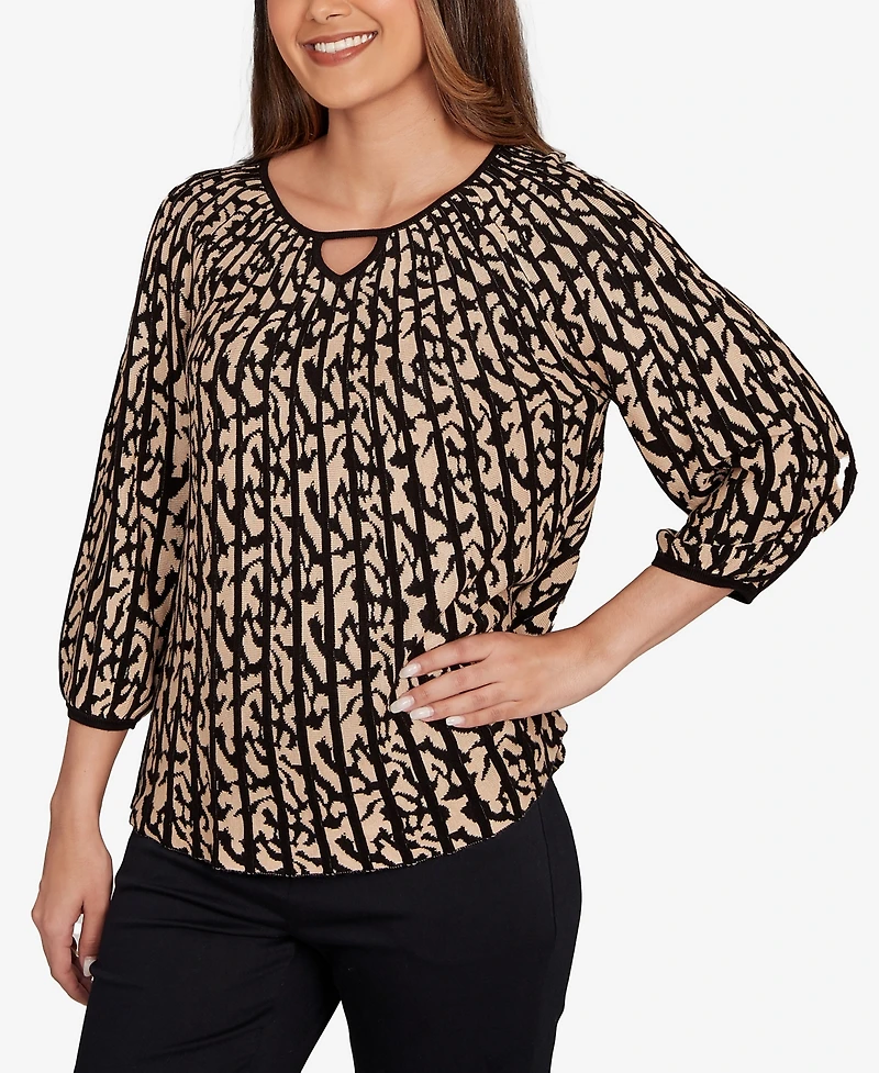 Ruby Rd. Petite Gored Texture Animal Print Sweater