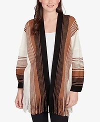 Ruby Rd. Petite Open Fringed Stripe Cardigan Sweater