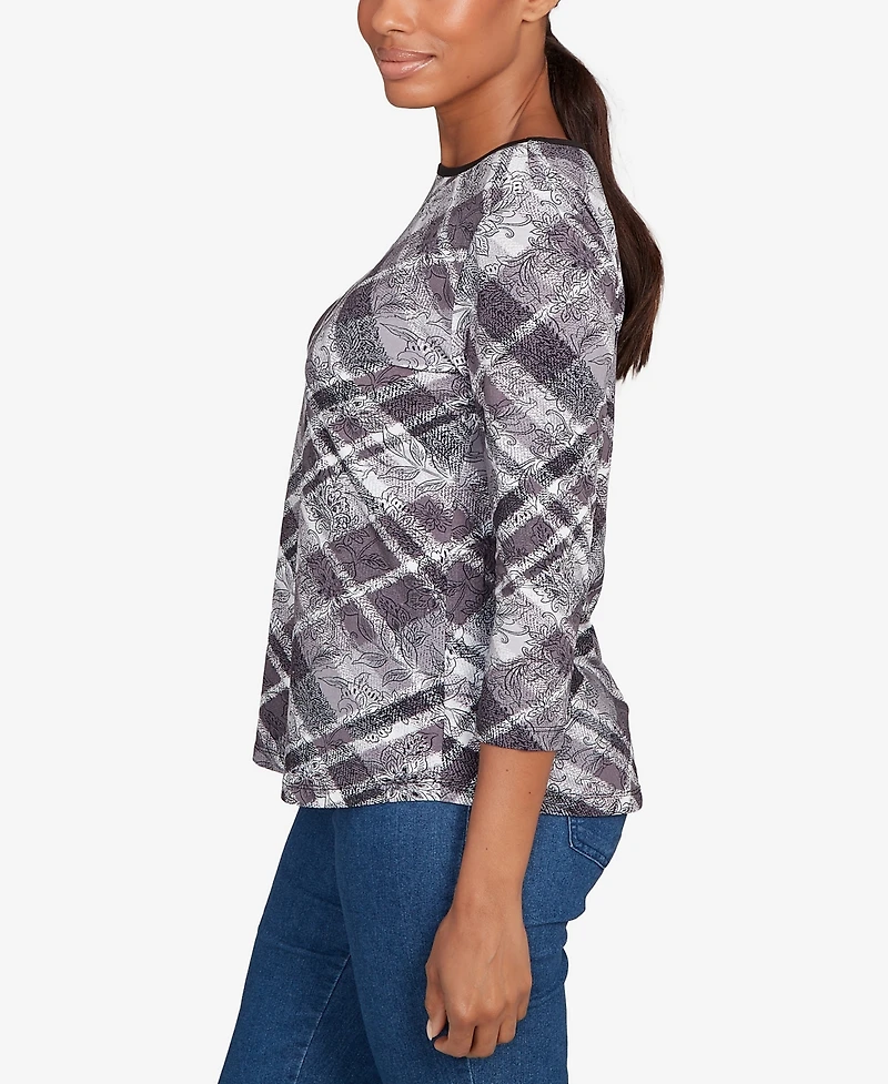 Ruby Rd. Petite Solid Tipped Plaid Knit Top