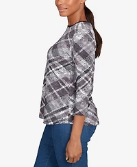 Ruby Rd. Petite Solid Tipped Plaid Knit Top