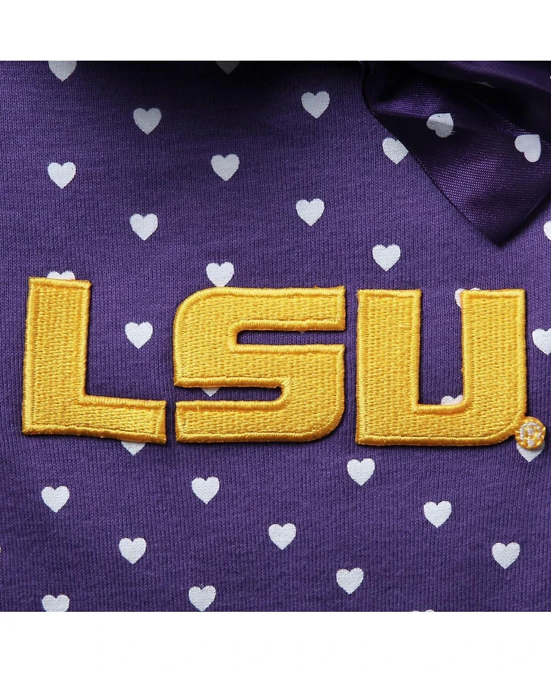 Two Feet Ahead Girls Baby Boys and Purple Lsu Tigers Hearts Bodysuit Headband Set