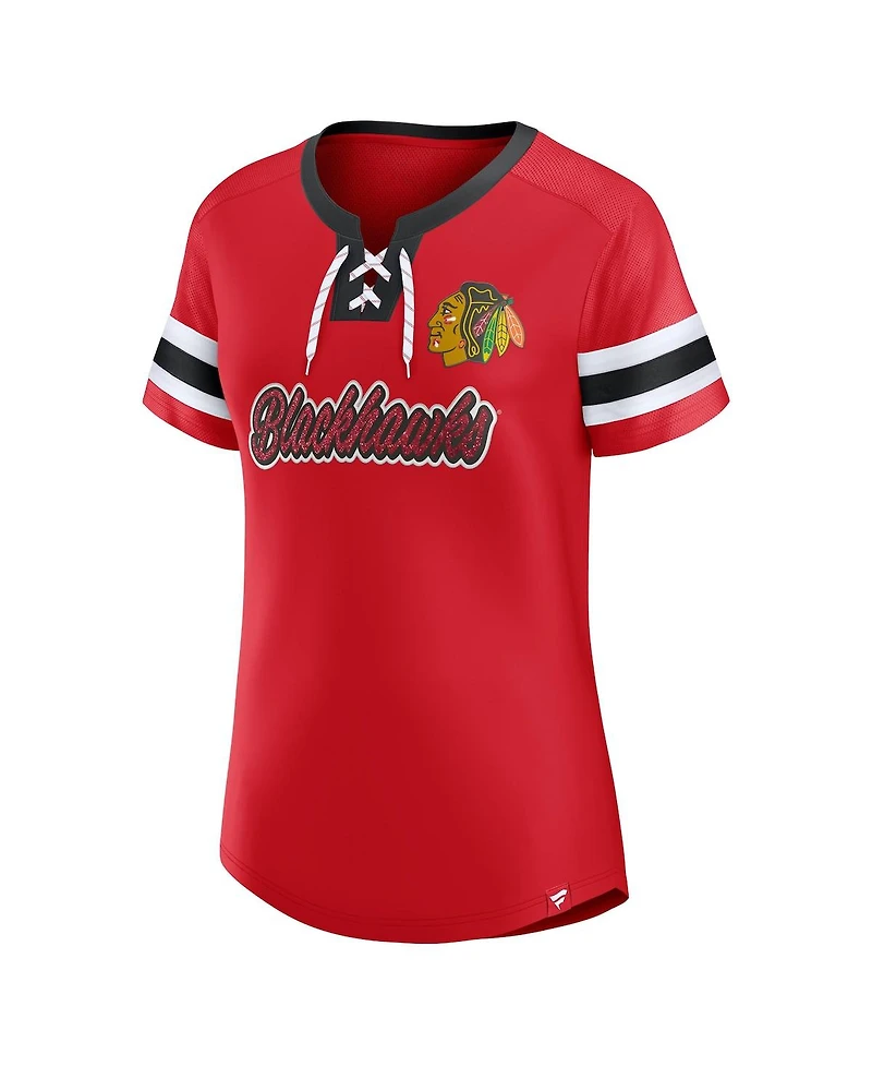Fanatics Women's Red Chicago Blackhawks Iconic Athena Lace-Up T-Shirt