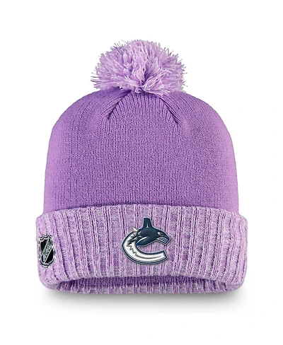 Fanatics Men's Heather Purple Vancouver Canucks Hockey Fights Cancer Cuffed Knit with Pom Hat