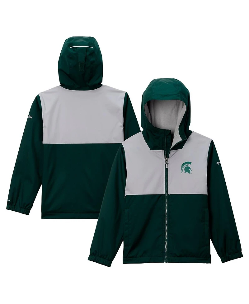 Columbia Big Boys and Girls Green Michigan State Spartans Rainy Fields Lined Omni-Tech Full-Zip Hoodie Jacket