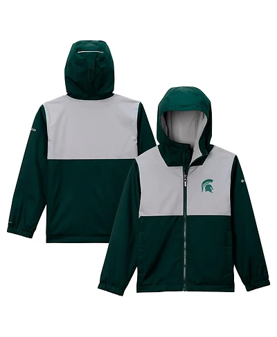 Columbia Big Boys and Girls Green Michigan State Spartans Rainy Fields Lined Omni-Tech Full-Zip Hoodie Jacket