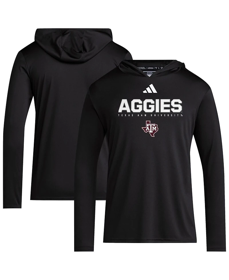 Adidas Men's Black Texas A&M Aggies 2025 Sideline Training Long Sleeve Hooded T-Shirt