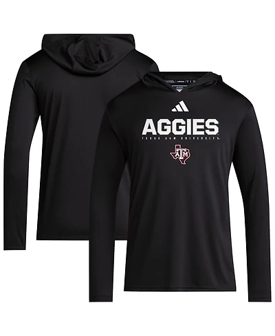 Adidas Men's Black Texas A&M Aggies 2025 Sideline Training Long Sleeve Hooded T-Shirt