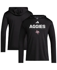 Adidas Men's Black Texas A&M Aggies 2025 Sideline Training Long Sleeve Hooded T-Shirt