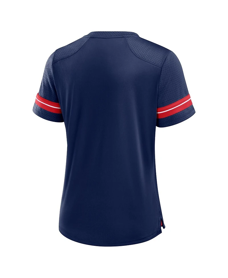 Fanatics Women's Navy New England Patriots Play Script Lace-Up T-Shirt