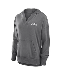 Fanatics Women's Heather Charcoal New York Jets Initiative Snow Wash French Terry V-Neck Pullover Hoodie