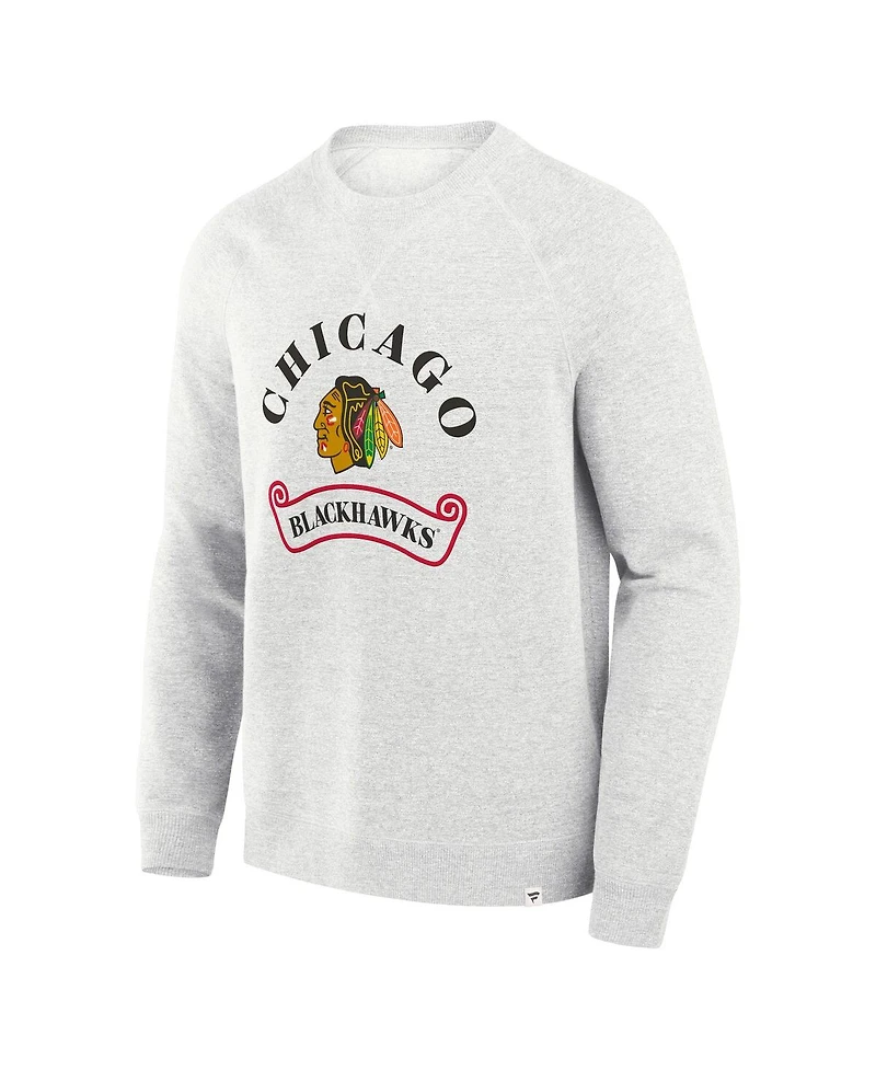 Fanatics Men's Heather Gray Chicago Blackhawks Banner Fleece Raglan Pullover Sweatshirt