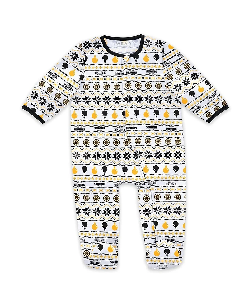 Wear by Erin Andrews Newborn 2-Piece Boston Bruins Allover Print Full-Zip Sleeper and Bib Christmas Set