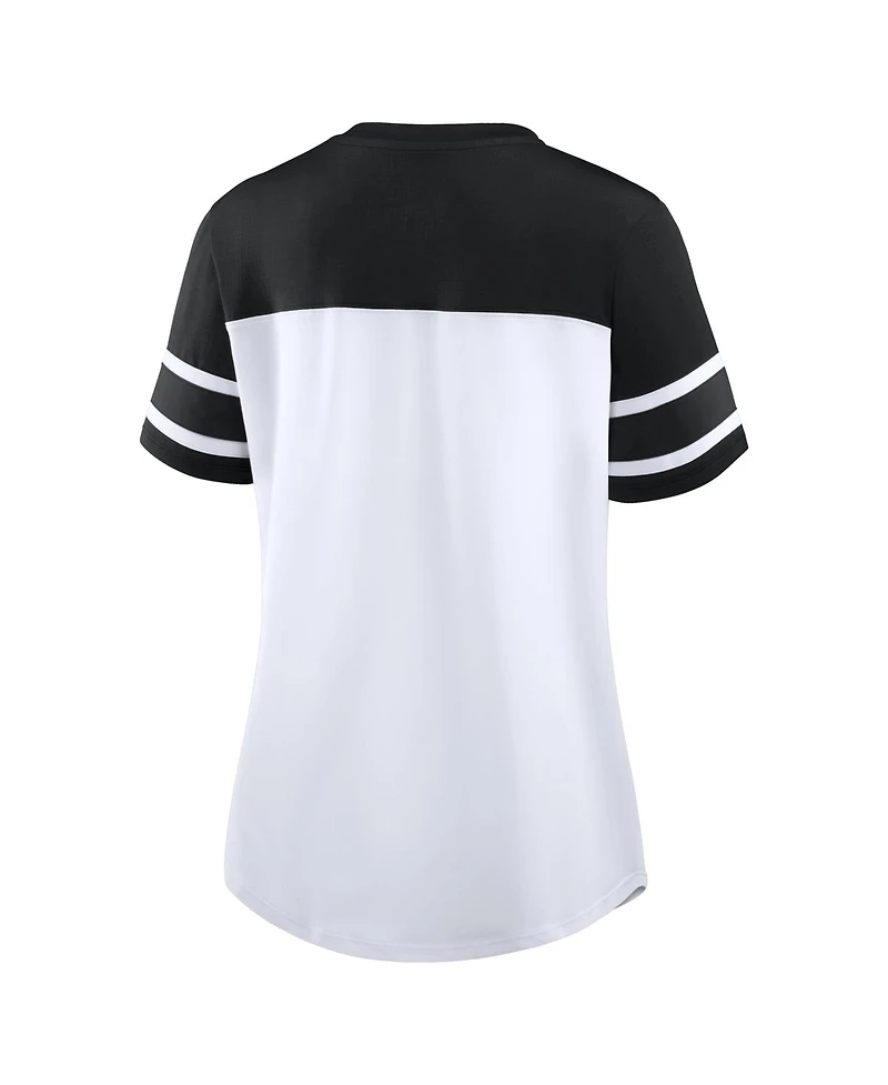 Fanatics Women's White/Black New Orleans Saints Athena Rhinestone Lace-Up V-Neck T-Shirt