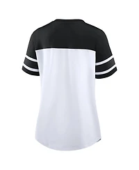 Fanatics Women's White/Black New Orleans Saints Athena Rhinestone Lace-Up V-Neck T-Shirt