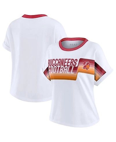 Wear by Erin Andrews Women's White Tampa Bay Buccaneers Cropped Center Stripe Dolman T-Shirt