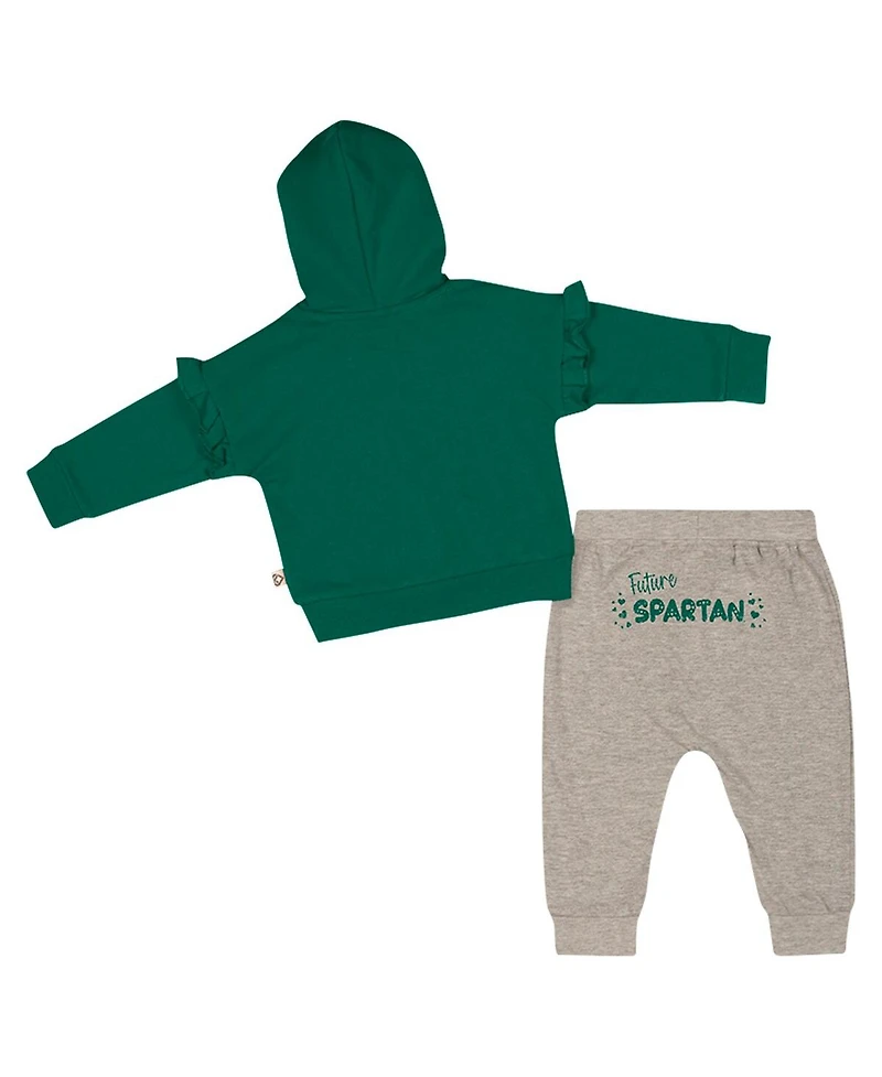 Colosseum Girls Baby Boys and Girls Green Michigan State Spartans Patches Fleece Pullover Hoodie and Pants Set