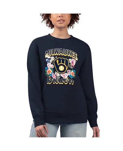 G-iii 4Her by Carl Banks Women's Navy Milwaukee Brewers Flowers Graphic Pullover Sweatshirt