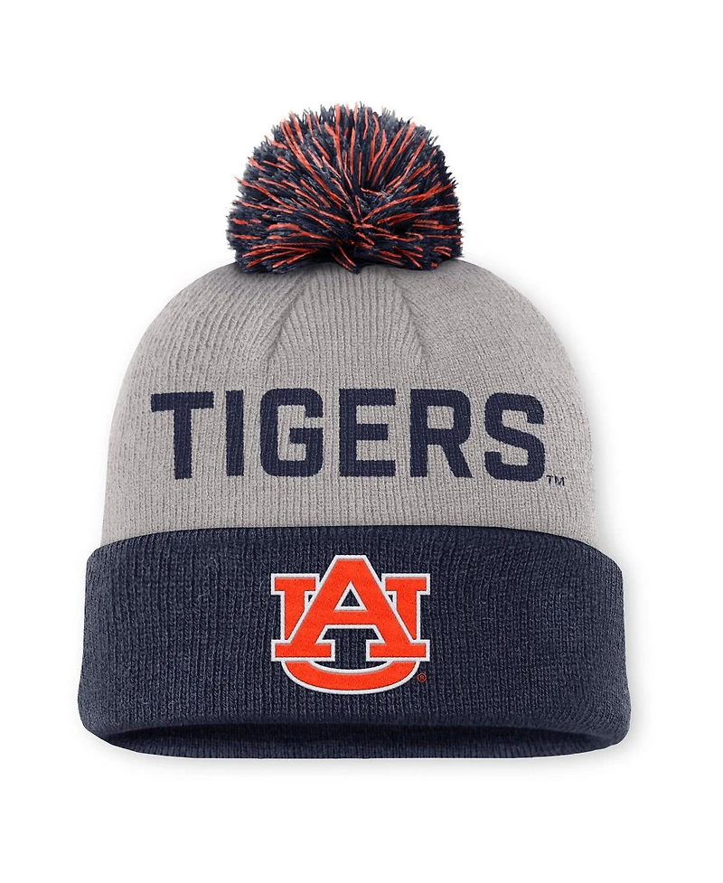 Nike Men's Gray/Navy Auburn Tigers Primetime Peak Cuffed Pom with Knit Hat
