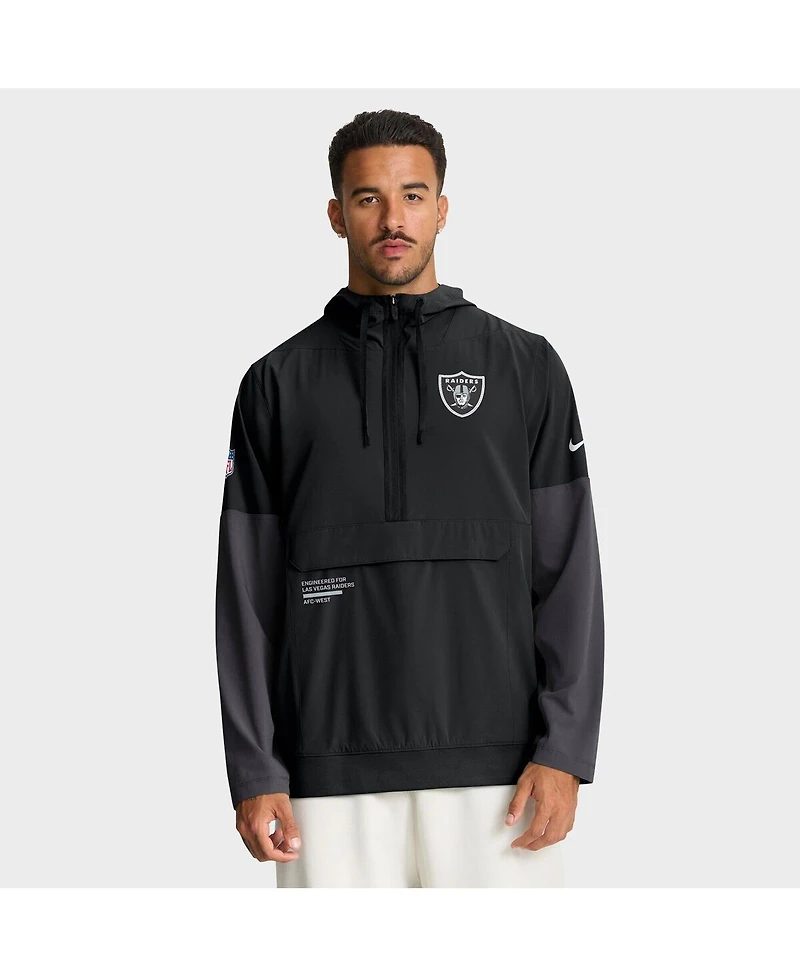 Nike Men's Black Las Vegas Raiders Sideline Anorak Half-Zip Hoodie Jacket