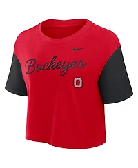 Nike Women's Scarlet/Black Ohio State Buckeyes Color-Block Script Performance Cropped T-Shirt