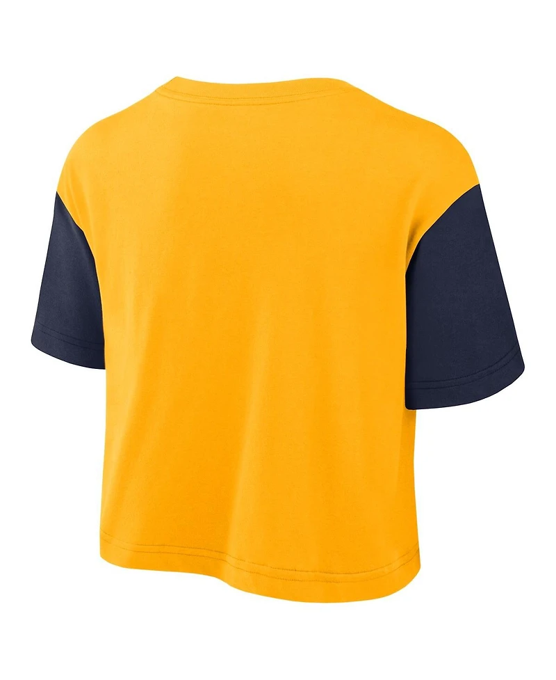 Nike Women's Gold/Navy West Virginia Mountaineers Color-Block Script Performance Cropped T-Shirt